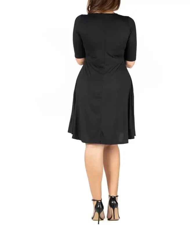 Plus Size Knee Length Dress-Black - 2