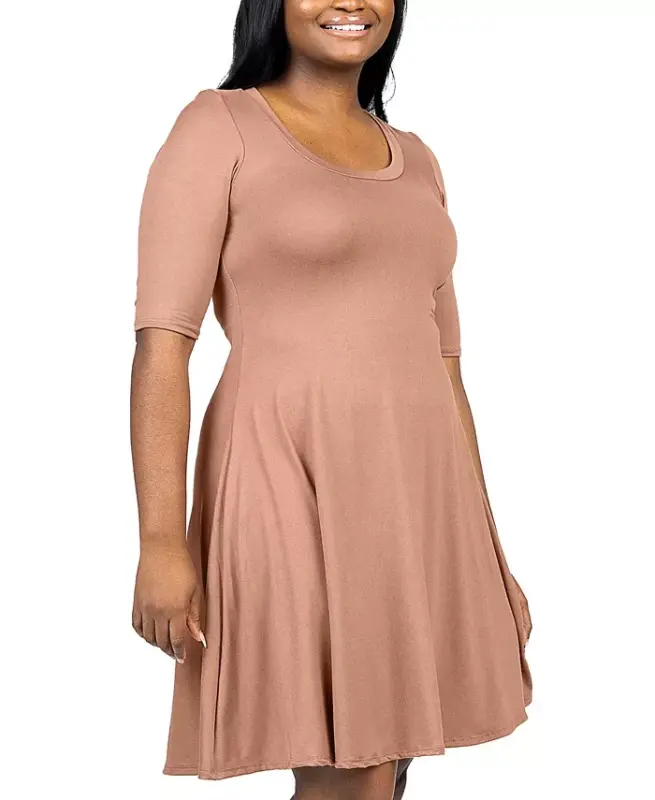 Plus Size Knee Length Dress-Mocha - 4