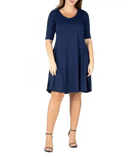 Plus Size Knee Length Dress-Navy 