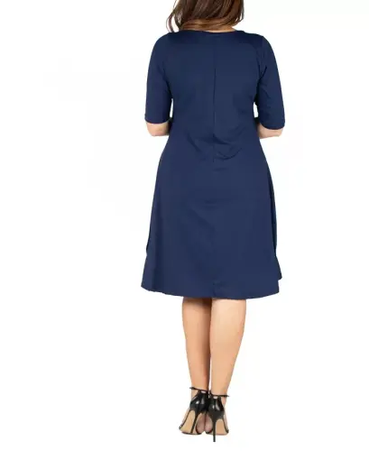 Plus Size Knee Length Dress-Navy - 24SEVEN COMFORT APPAREL (1)