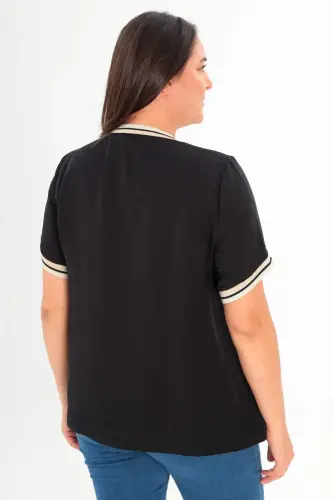 Plus Size Knit Banded Black Blouse - 5