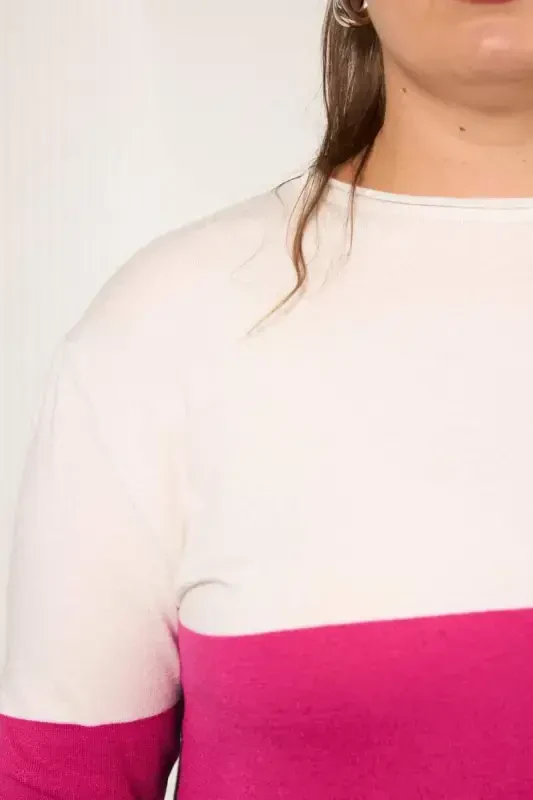 Plus Size Knitted Sweater with Trim Fuchsia - 4