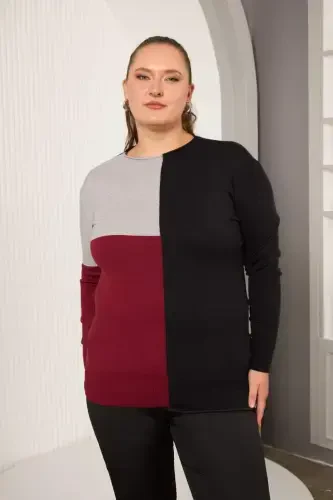 Plus Size Knitwear Embellished Sweater Burgundy - 1