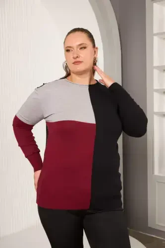 Plus Size Knitwear Embellished Sweater Burgundy - BÜYÜKBEDENIZ (1)