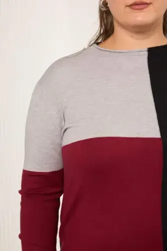 Plus Size Knitwear Embellished Sweater Burgundy - 3