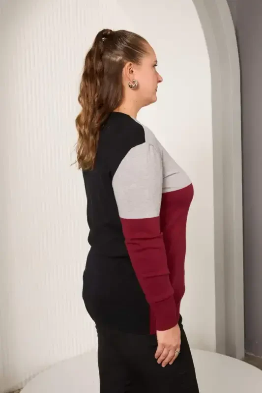 Plus Size Knitwear Embellished Sweater Burgundy - 5