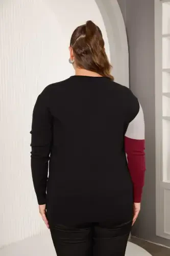 Plus Size Knitwear Embellished Sweater Burgundy - 6