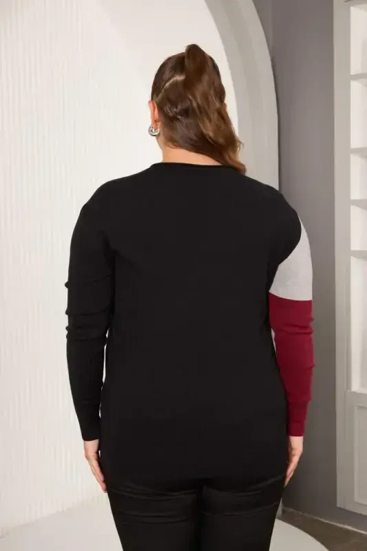 Plus Size Knitwear Embellished Sweater Burgundy - 6