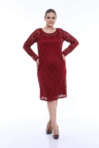 Plus Size Lace Bodycon Dress Burgundy KL15154 Burgundy - 1