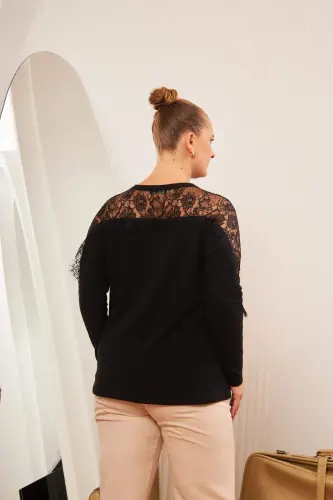 Plus Size Lace Detail Blouse Black - 6
