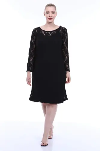 Plus Size Lace Spandex Black Gown KL15154 Black - 1