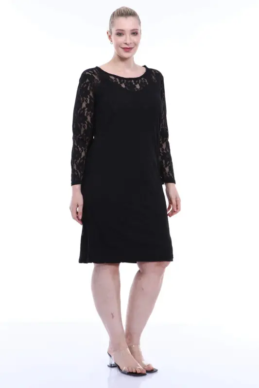 Plus Size Lace Spandex Black Gown KL15154 Black - 4