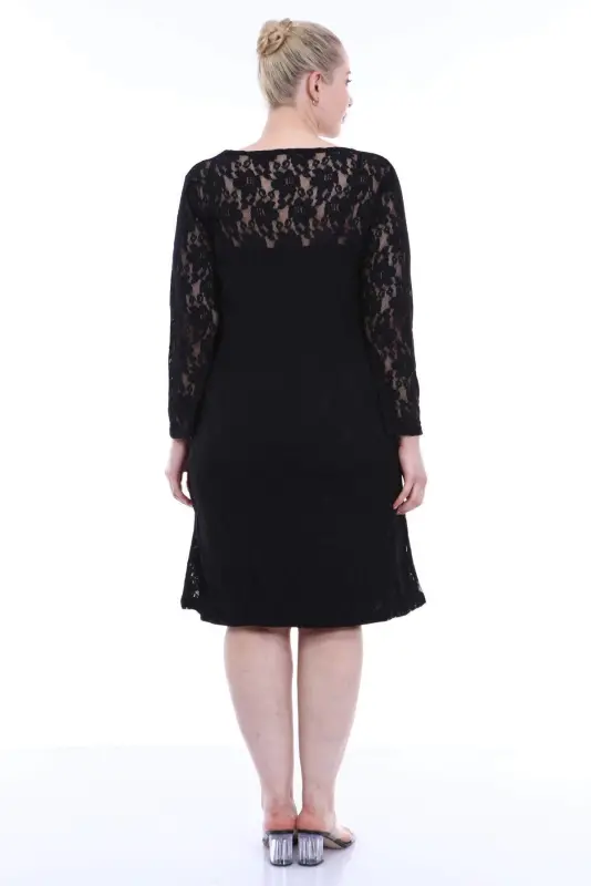 Plus Size Lace Spandex Black Gown KL15154 Black - 5