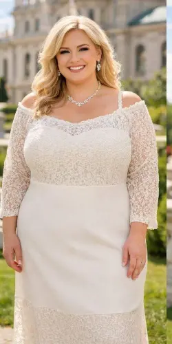 Plus Size Lace Yoke Elasticated Adjustable Fishtail Wedding Dress (40–62) ND4022 - BÜYÜKBEDENIZ (1)