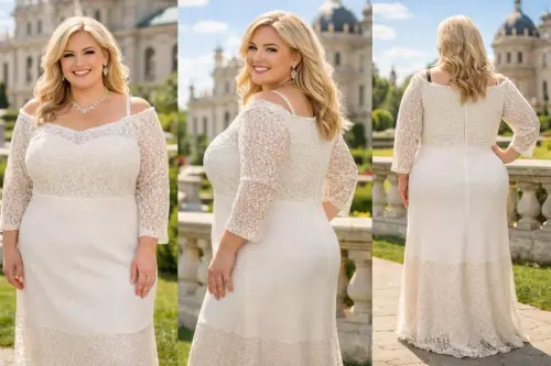 Plus Size Lace Yoke Elasticated Adjustable Fishtail Wedding Dress (40–62) ND4022 - 4