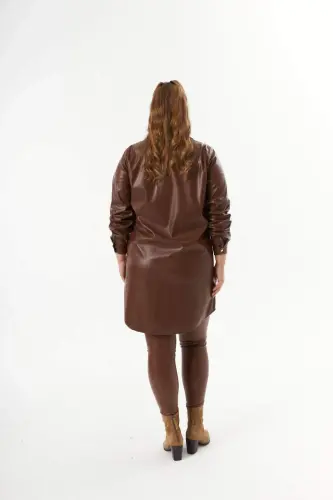 Plus Size Leather Shirt Tunic Camel - 6