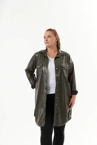Plus Size Leather Shirt Tunic Khaki - 1