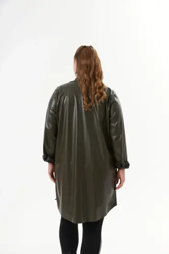 Plus Size Leather Shirt Tunic Khaki - 6