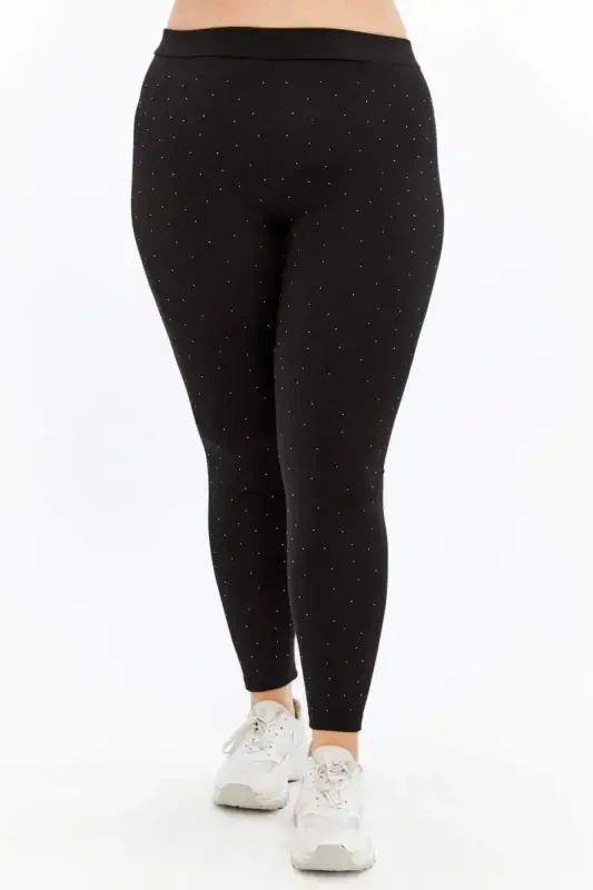 Plus Size Leggings Black with Rhinestone Detail - 1