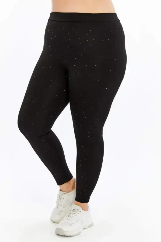 Plus Size Leggings Black with Rhinestone Detail - 2