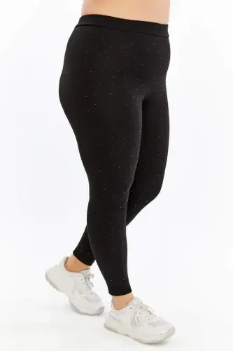 Plus Size Leggings Black with Rhinestone Detail - 3