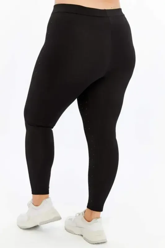Plus Size Leggings Black with Rhinestone Detail - 4