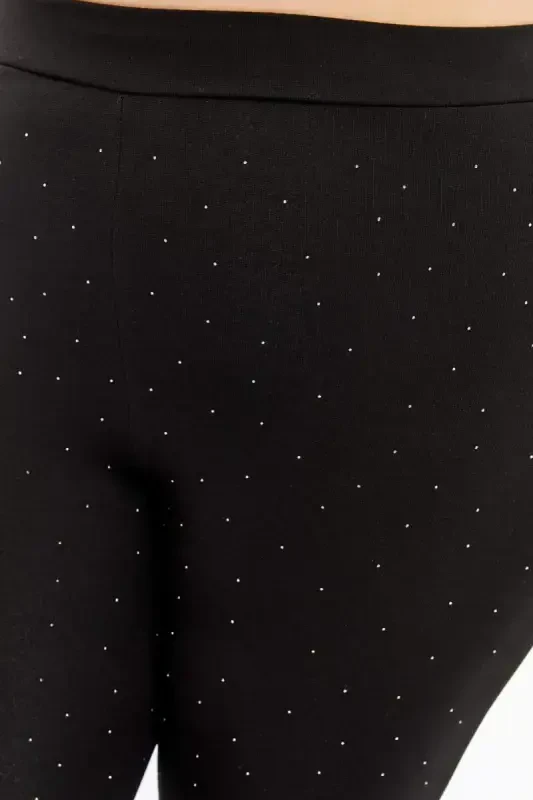 Plus Size Leggings Black with Rhinestone Detail - 5