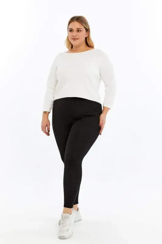 Plus Size Leggings Black with Rhinestone Detail - 6