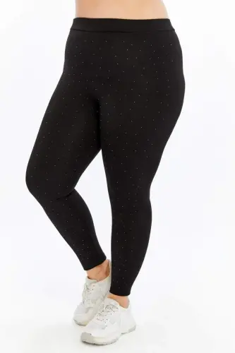 Plus Size Leggings with Front Stone Detail Black - 3