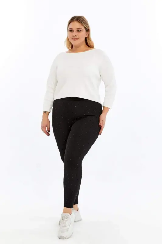 Plus Size Leggings with Front Stone Detail Black - 5