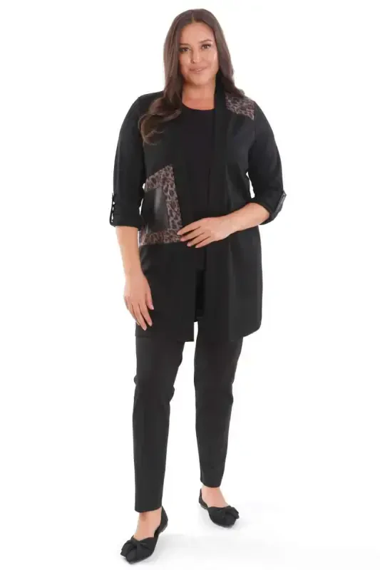 Plus Size Leopard Print Black Cardigan - 4