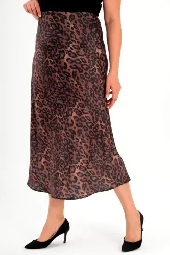 Plus Size Leopard Print Elastic Waist Brown Skirt - 1