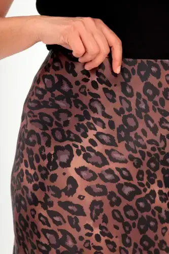 Plus Size Leopard Print Elastic Waist Brown Skirt - 3