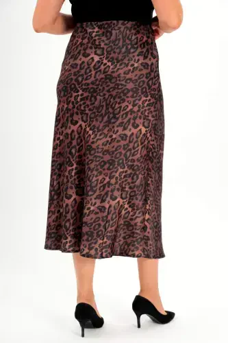 Plus Size Leopard Print Elastic Waist Brown Skirt - 4