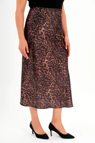 Plus Size Leopard Print Elastic Waist Brown Skirt - 6