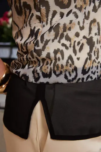 Plus Size Leopard Print Sleeveless Blouse Black - BÜYÜKBEDENIZ (1)