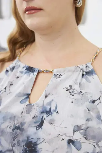 Plus Size Lined Blouse with Necklace Detail Ecru - 6