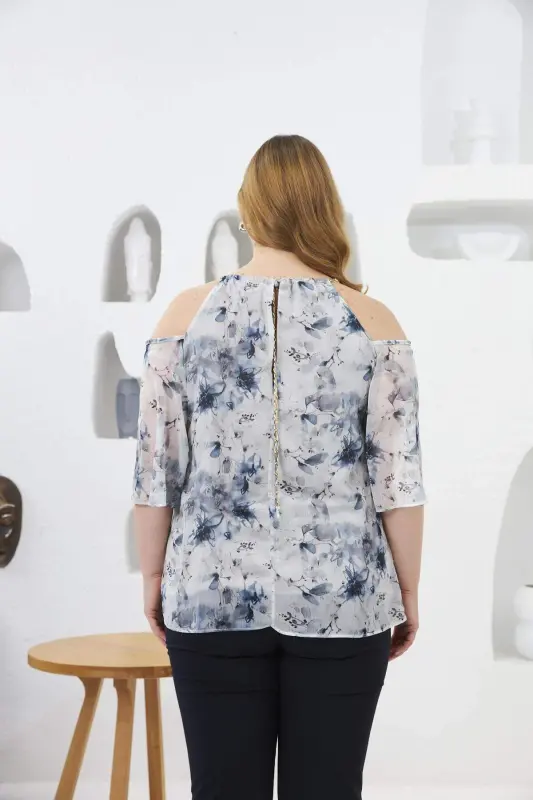 Plus Size Lined Blouse with Necklace Detail Ecru - 7