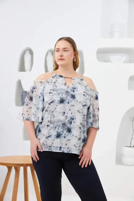 Plus Size Lined Blouse with Necklace Detail Ecru - 1