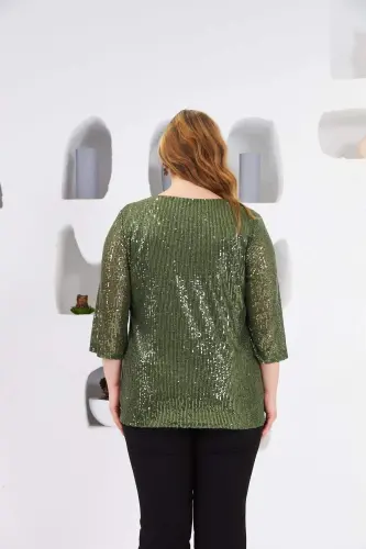 Plus Size Lined Sequin Sequin Blouse Khaki - 6