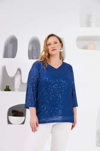 Plus Size Lined Sequined Blouse Saks - 1