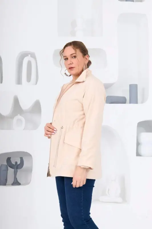 Plus Size Lined Trench Coat Cream - 3