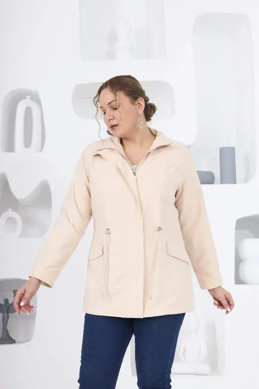 Plus Size Lined Trench Coat Cream - 1