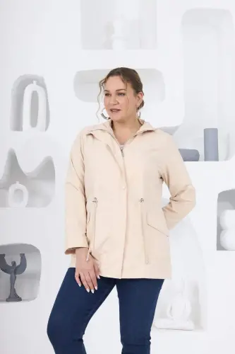 Plus Size Lined Trench Coat Cream - BÜYÜKBEDENIZ (1)