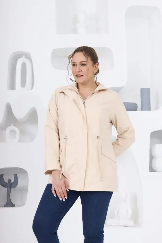 Plus Size Lined Trench Coat Cream - 2
