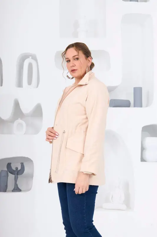 Plus Size Lined Trench Coat Cream - 3