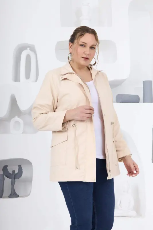 Plus Size Lined Trench Coat Cream - 4