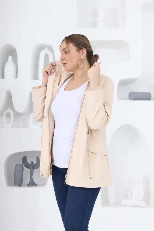 Plus Size Lined Trench Coat Cream - 6