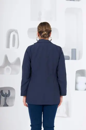 Plus Size Lined Trench Coat Navy Blue - 11