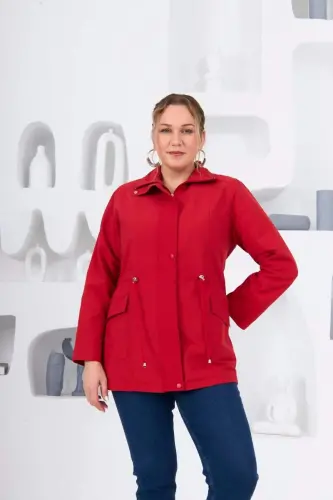 Plus Size Lined Trench Coat Red - 1
